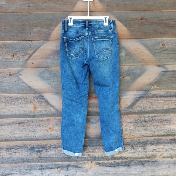 Silver Jeans Womens 24x27 Boyfriend Mid Rise Stretch Button Fly Distressed - Picture 3 of 5